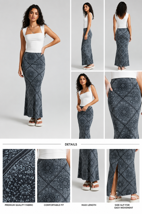 Bandana Print Bodycon Maxi Skirt with Crop Top