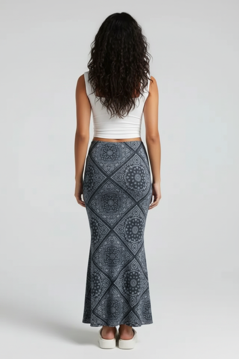 Bandana Print Bodycon Maxi Skirt with Crop Top