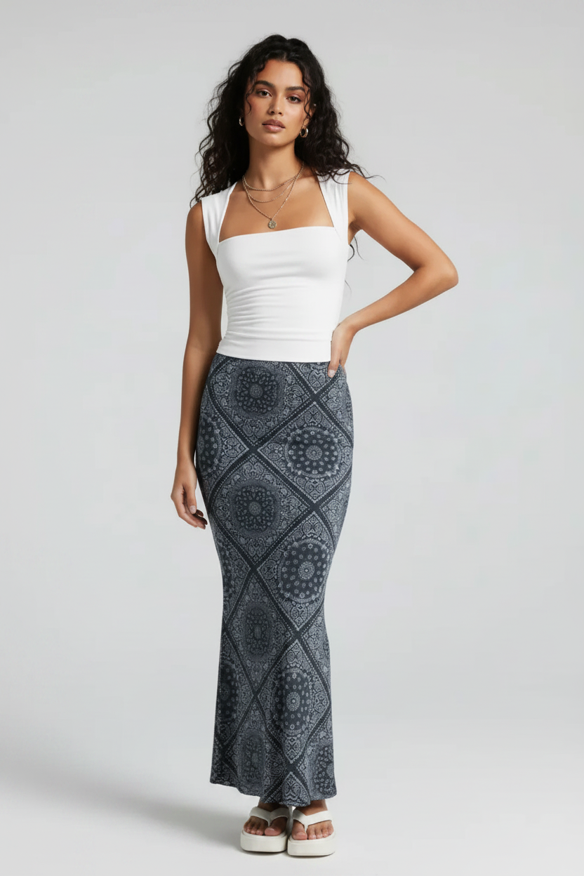 Bandana Print Bodycon Maxi Skirt with Crop Top