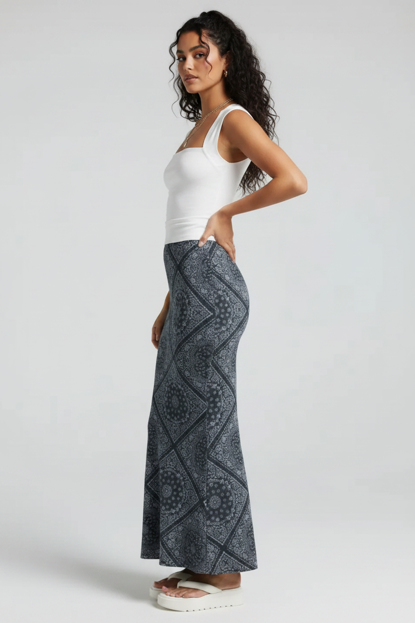 Bandana Print Bodycon Maxi Skirt with Crop Top